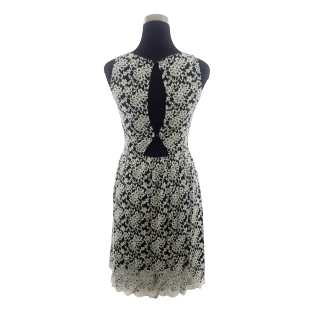 Anthropologie Floral Lace Sleeveless Scalloped Hem Cinched Waist Dress - Picture 8 of 16